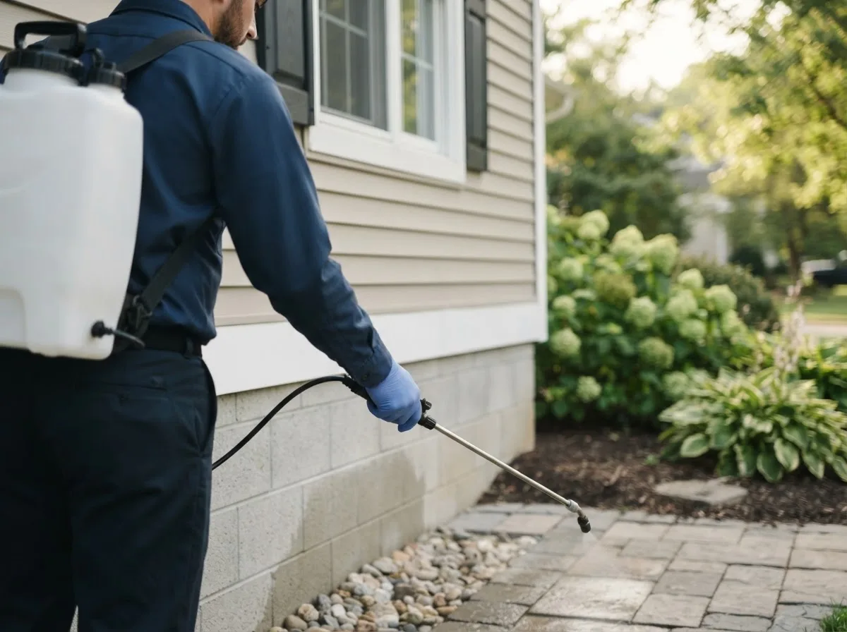 Pest control technician inspecting a home in Paul, ID